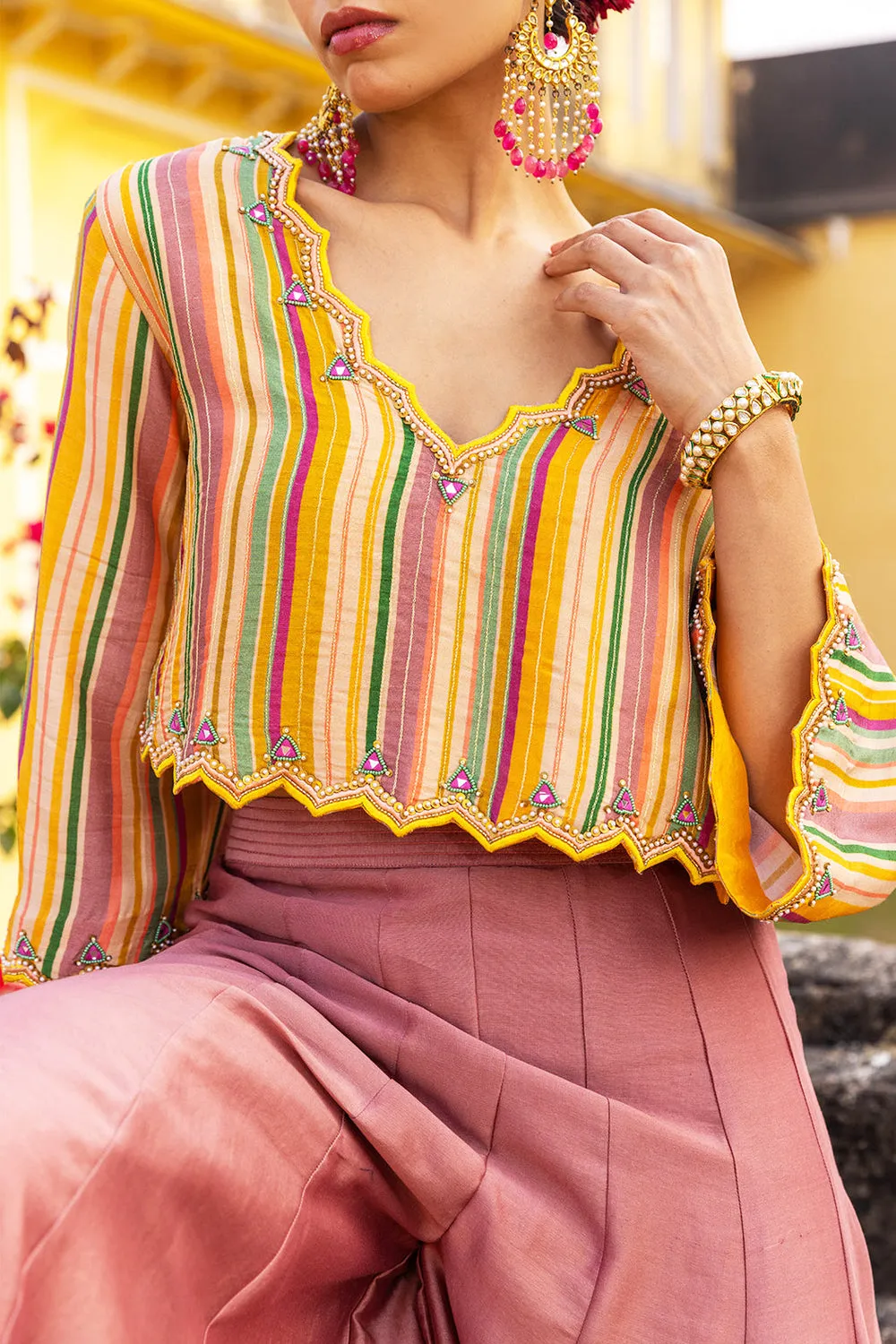 Multicolored Striped Crop Top Sharara Set