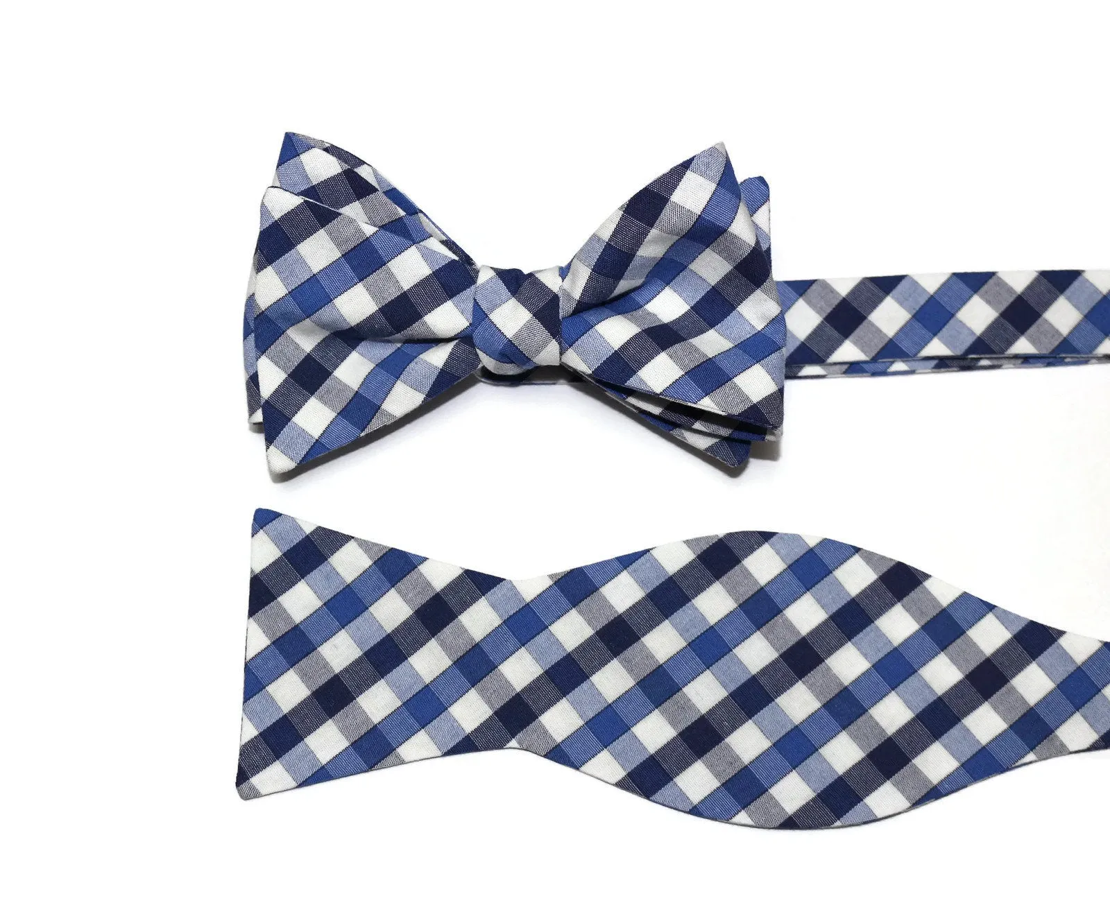 Navy & Blue Plaid Check Cummerbund & Bow Tie