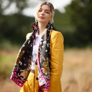 Oopsie Daisy Ebony Black Classic Silk Scarf