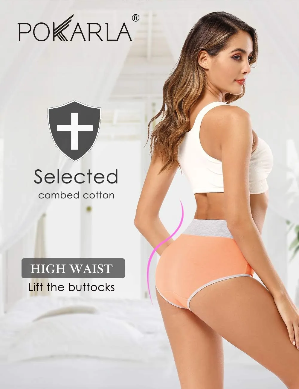 POKARLA Womens Cotton Underwear High Waist Full Coverage Briefs Soft Breathable Postpartum Panties Stretch Underpants