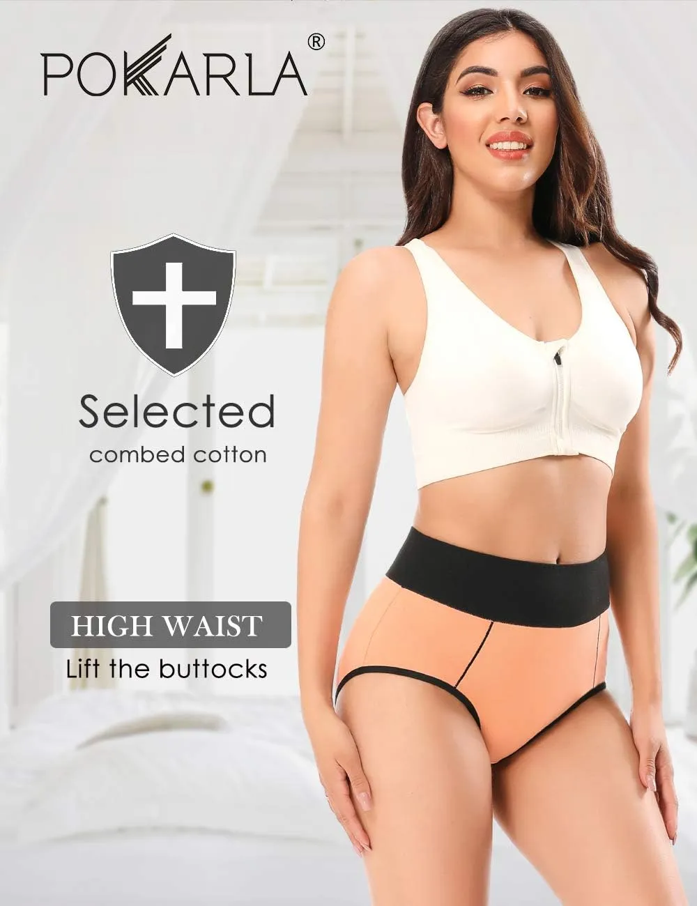 POKARLA Womens Cotton Underwear High Waist Full Coverage Briefs Soft Breathable Postpartum Panties Stretch Underpants
