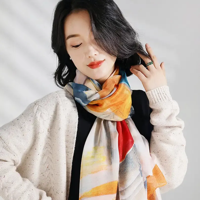 Rainbow - Silk Shawl, Modern style, Dual purpose of Scarf & Shawl