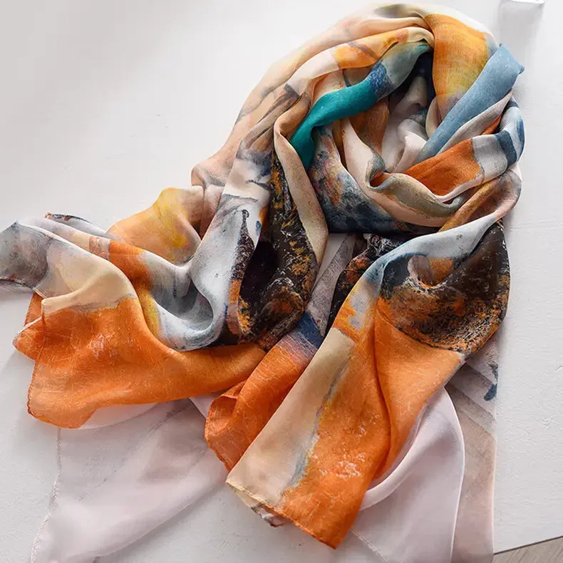 Rainbow - Silk Shawl, Modern style, Dual purpose of Scarf & Shawl