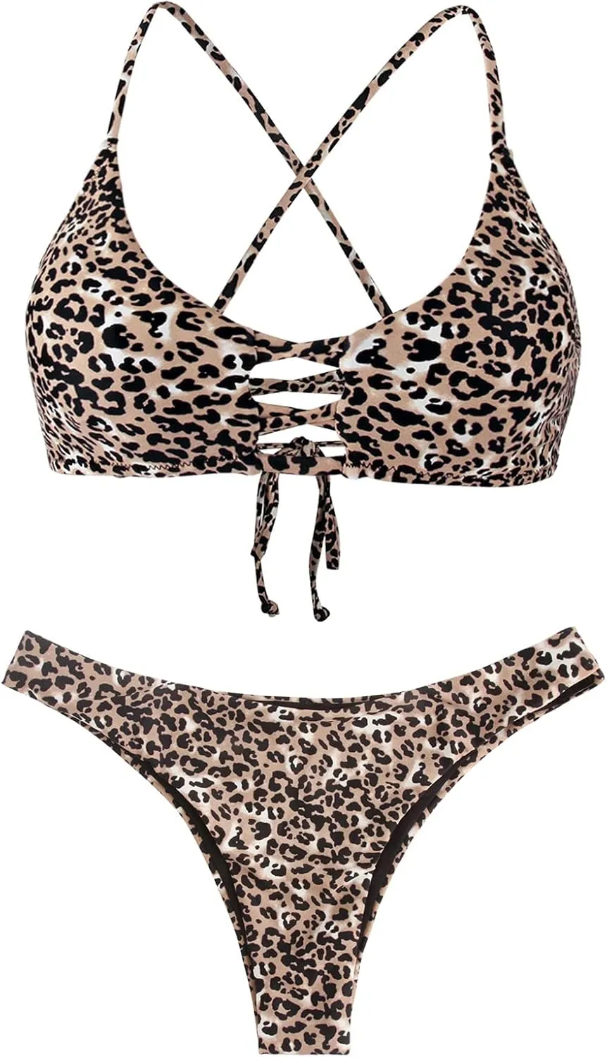 RELLECIGA Womens Bikini Lace Up Cheeky Brazilian Bikini Sets Low-Rise Swimsuits