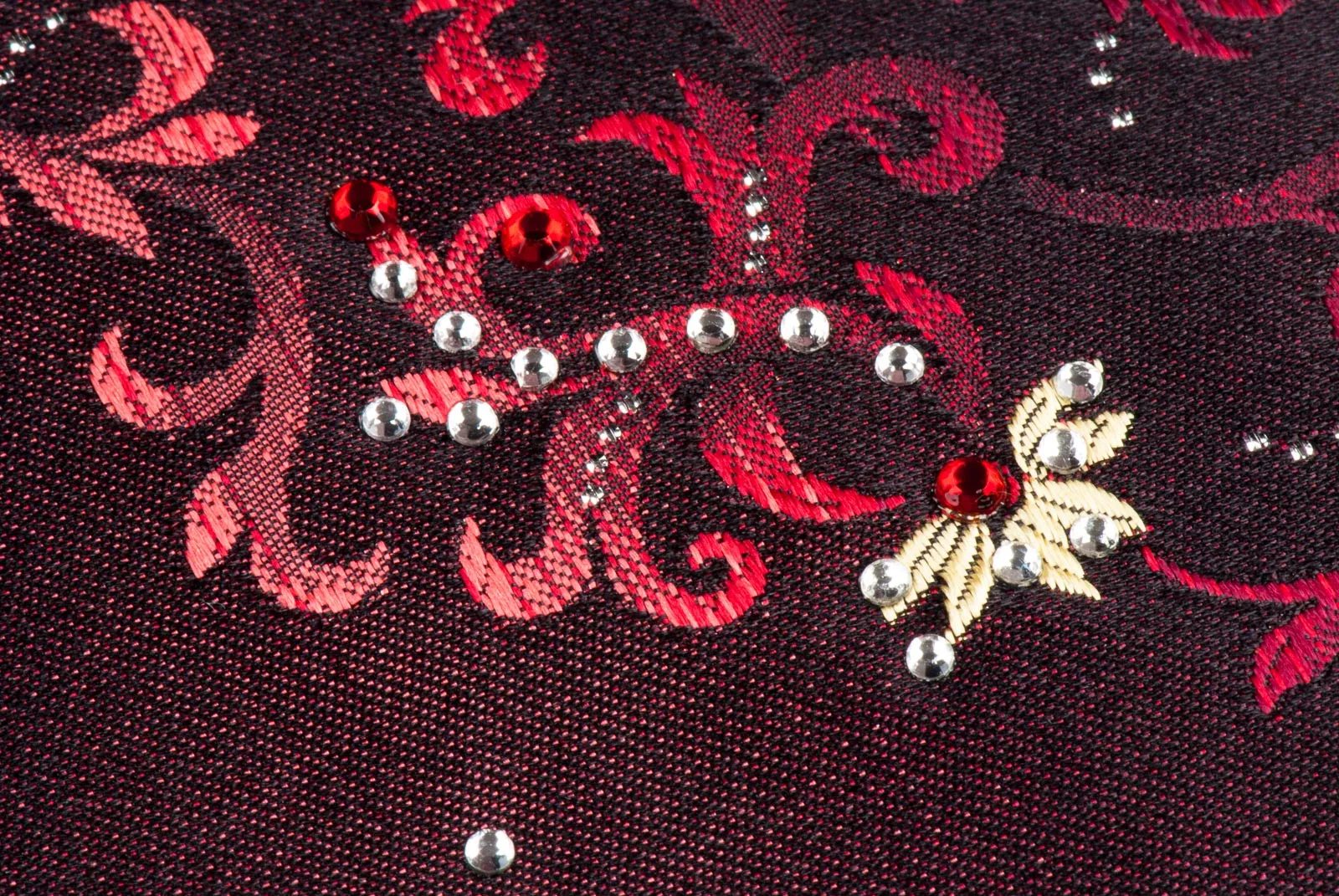 Rhinestone Tie By Grang Cia Red Floral Design On Brown Silk Classic 3 1/2 Inch