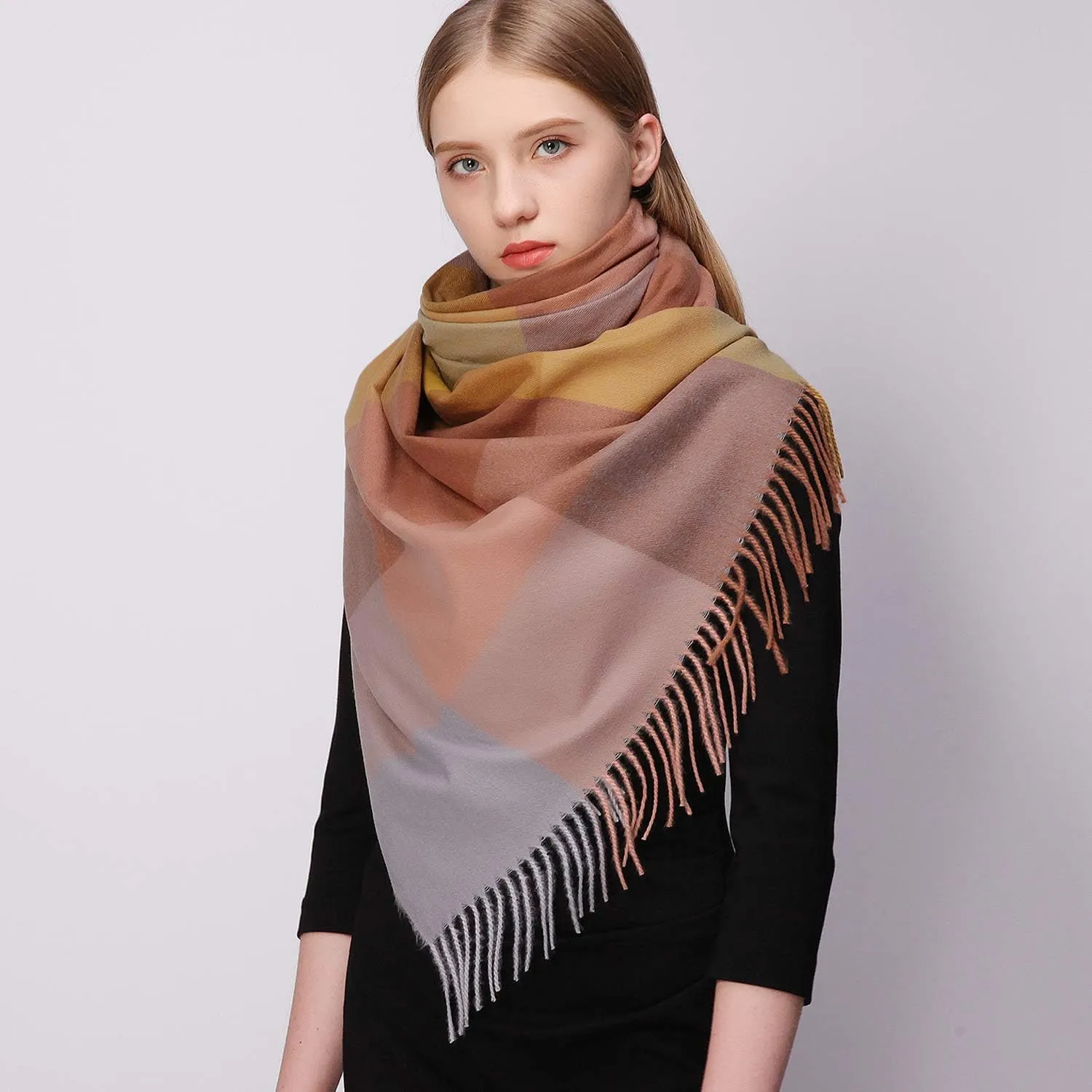 RIIQIICHY Plaid Scarfs for Women Fall Winter Scarves Pashmina Shawls and Wraps for Evening Dresses