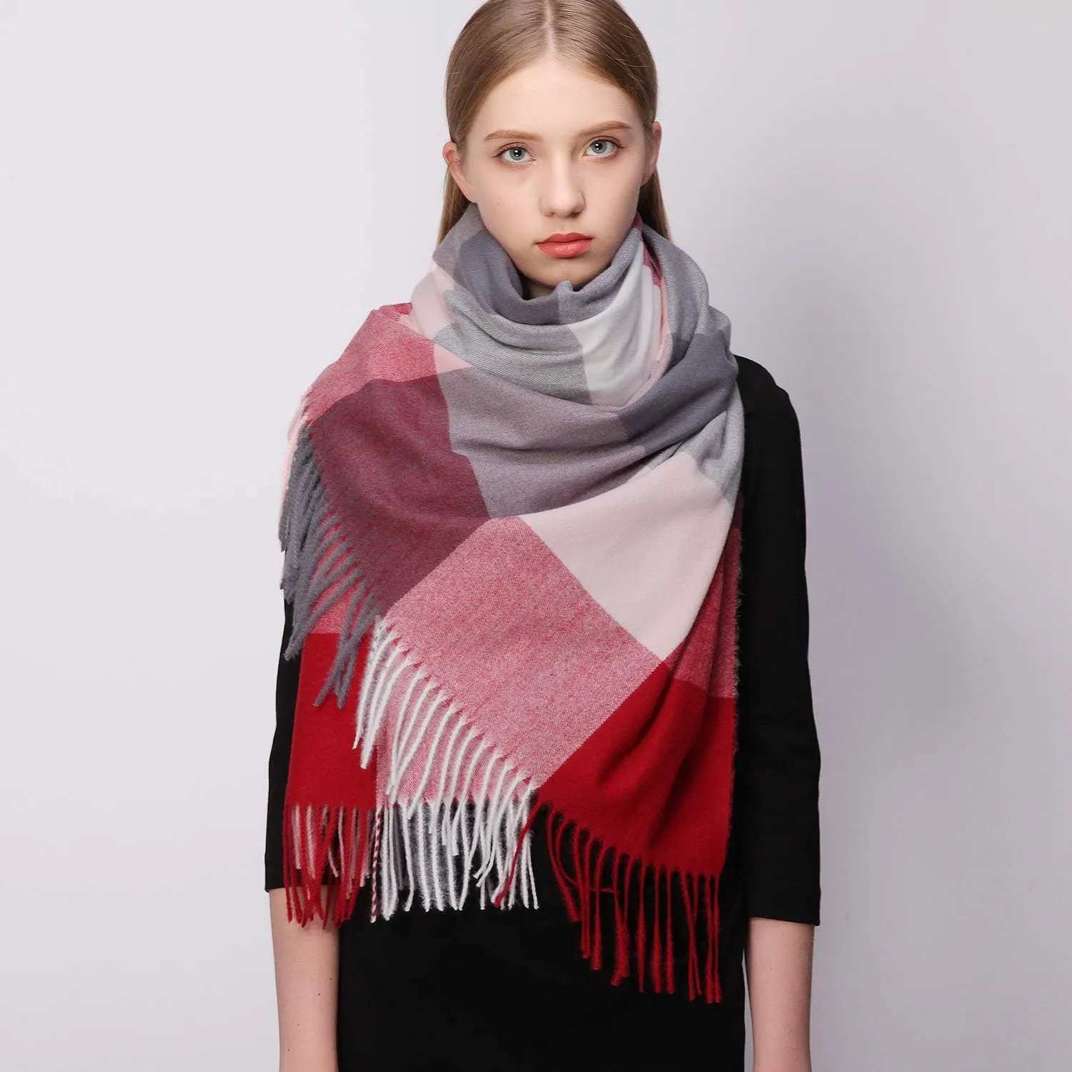 RIIQIICHY Plaid Scarfs for Women Fall Winter Scarves Pashmina Shawls and Wraps for Evening Dresses