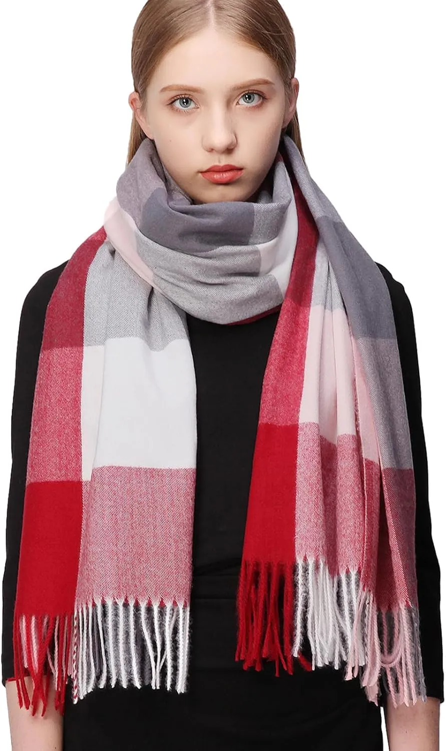 RIIQIICHY Plaid Scarfs for Women Fall Winter Scarves Pashmina Shawls and Wraps for Evening Dresses