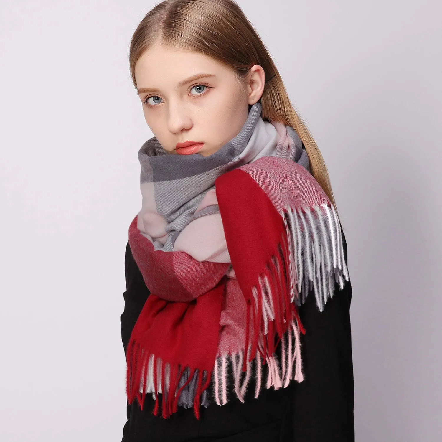 RIIQIICHY Plaid Scarfs for Women Fall Winter Scarves Pashmina Shawls and Wraps for Evening Dresses