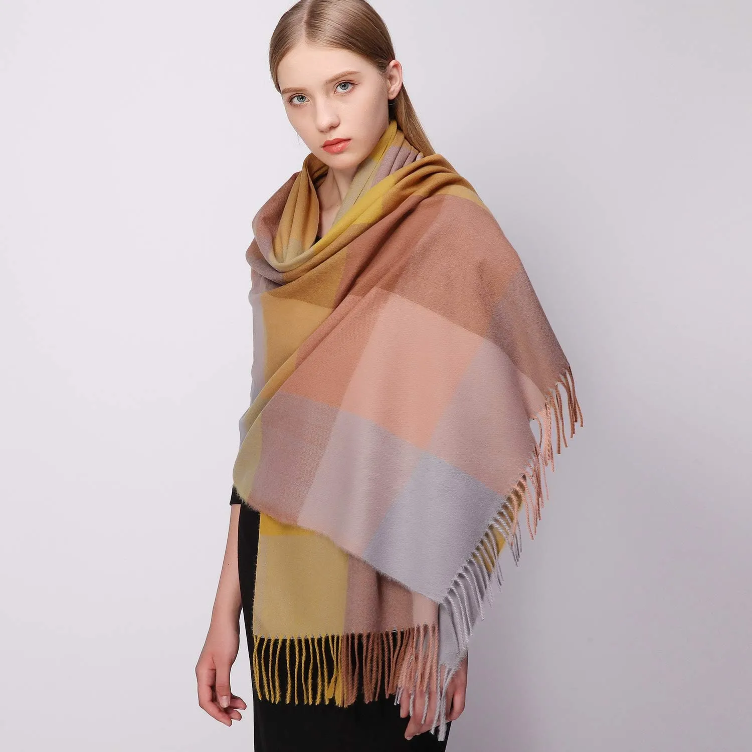 RIIQIICHY Plaid Scarfs for Women Fall Winter Scarves Pashmina Shawls and Wraps for Evening Dresses