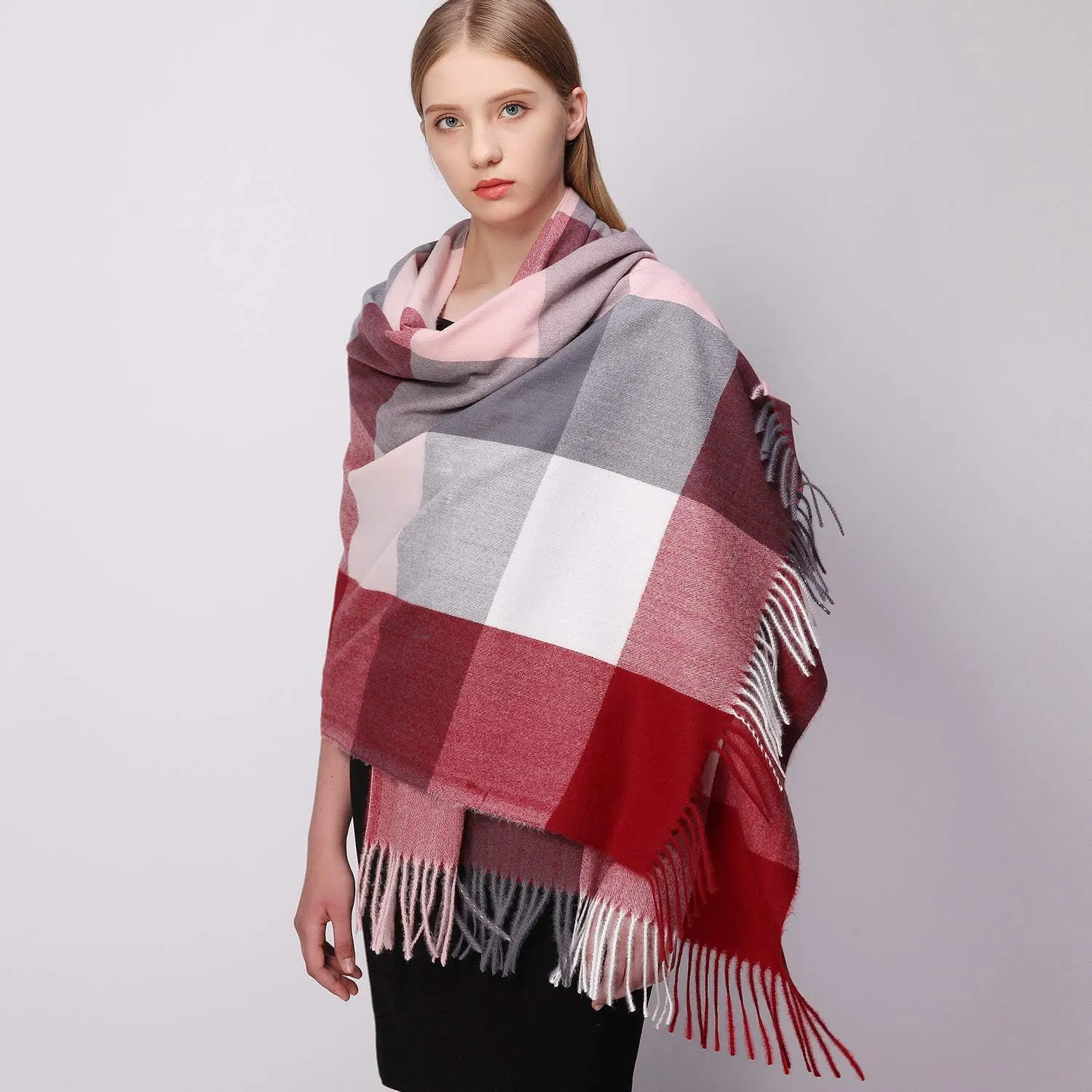 RIIQIICHY Plaid Scarfs for Women Fall Winter Scarves Pashmina Shawls and Wraps for Evening Dresses