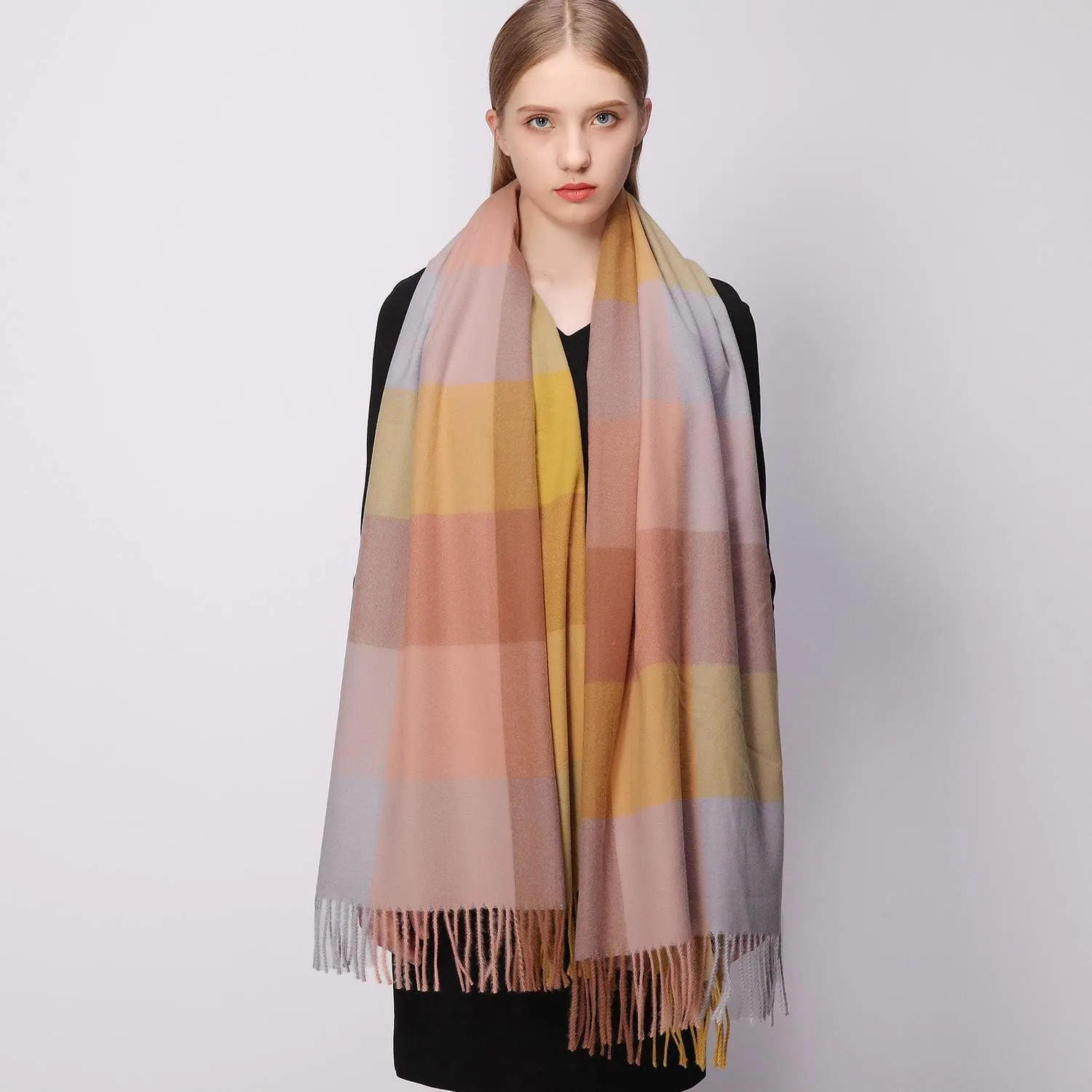 RIIQIICHY Plaid Scarfs for Women Fall Winter Scarves Pashmina Shawls and Wraps for Evening Dresses