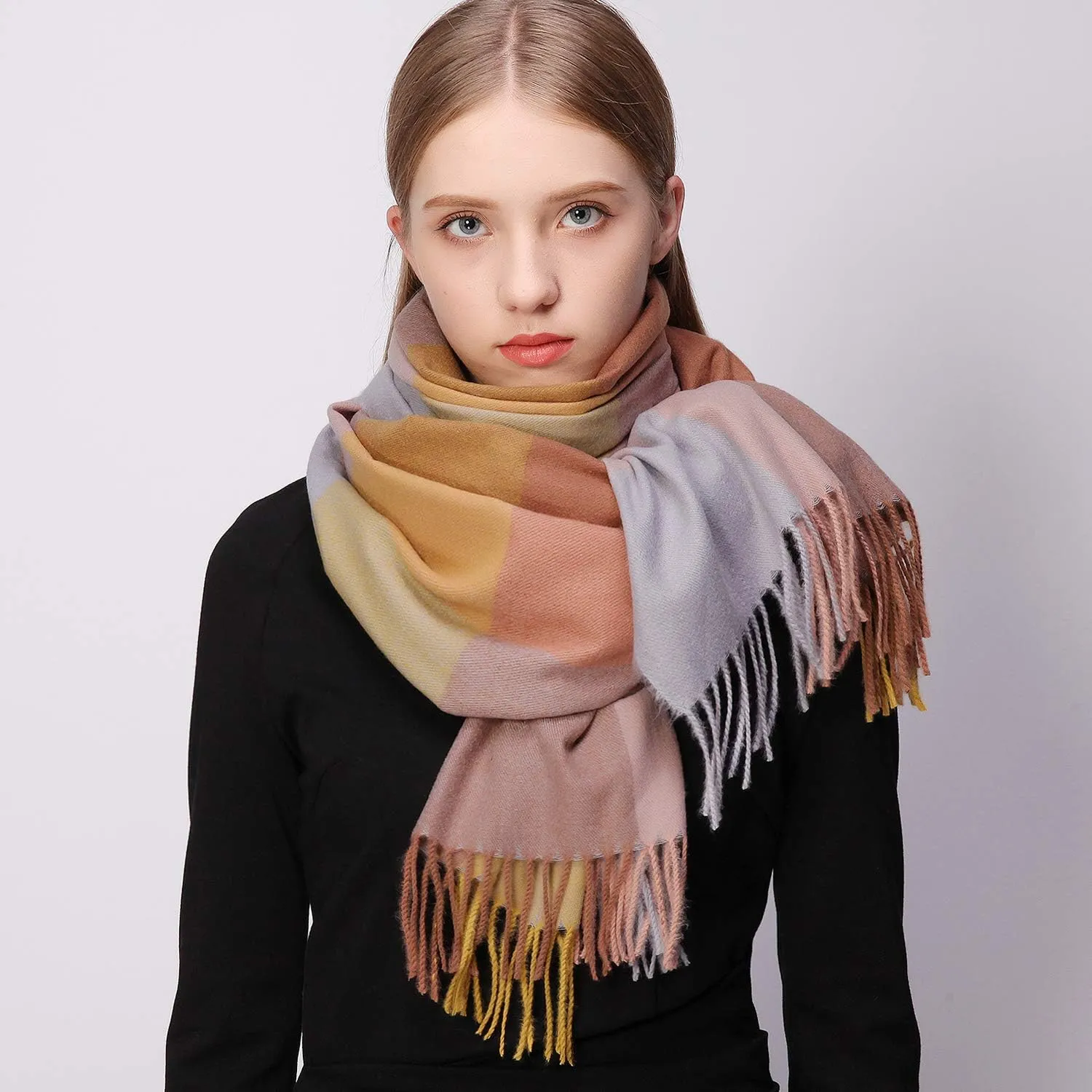 RIIQIICHY Plaid Scarfs for Women Fall Winter Scarves Pashmina Shawls and Wraps for Evening Dresses