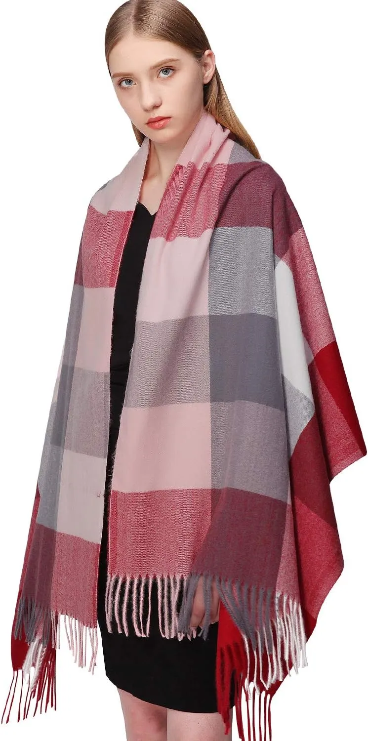 RIIQIICHY Plaid Scarfs for Women Fall Winter Scarves Pashmina Shawls and Wraps for Evening Dresses