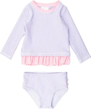 RuffleButts Baby/Toddler Girls Seersucker Long Sleeve Rash Guard Bikini