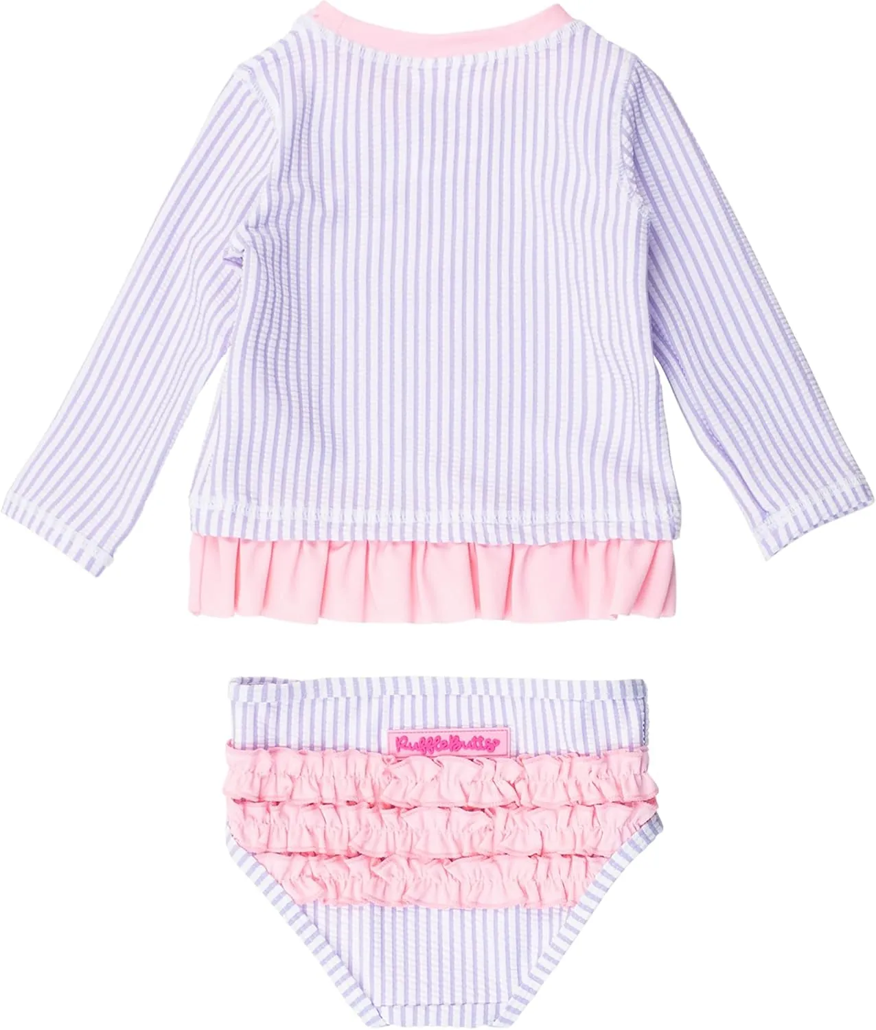 RuffleButts Baby/Toddler Girls Seersucker Long Sleeve Rash Guard Bikini