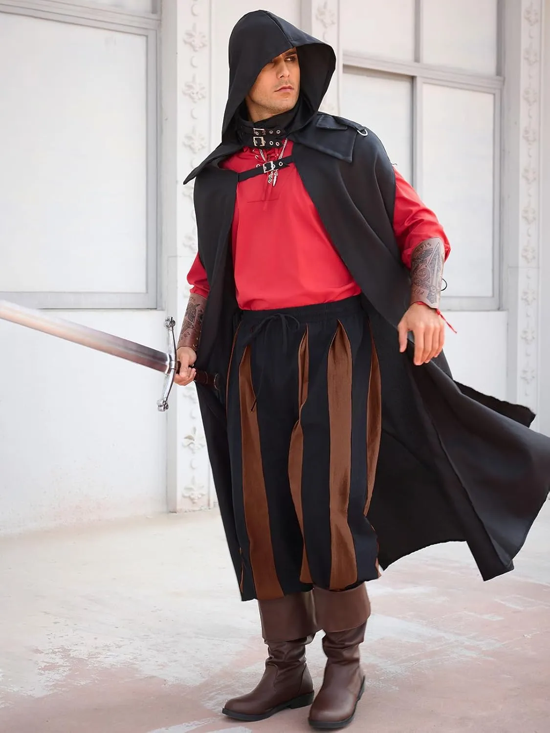 Runcati Mens Medieval Pirate Pants Renaissance Viking Navigator Colonial Cotton Halloween Costume Harem Pants