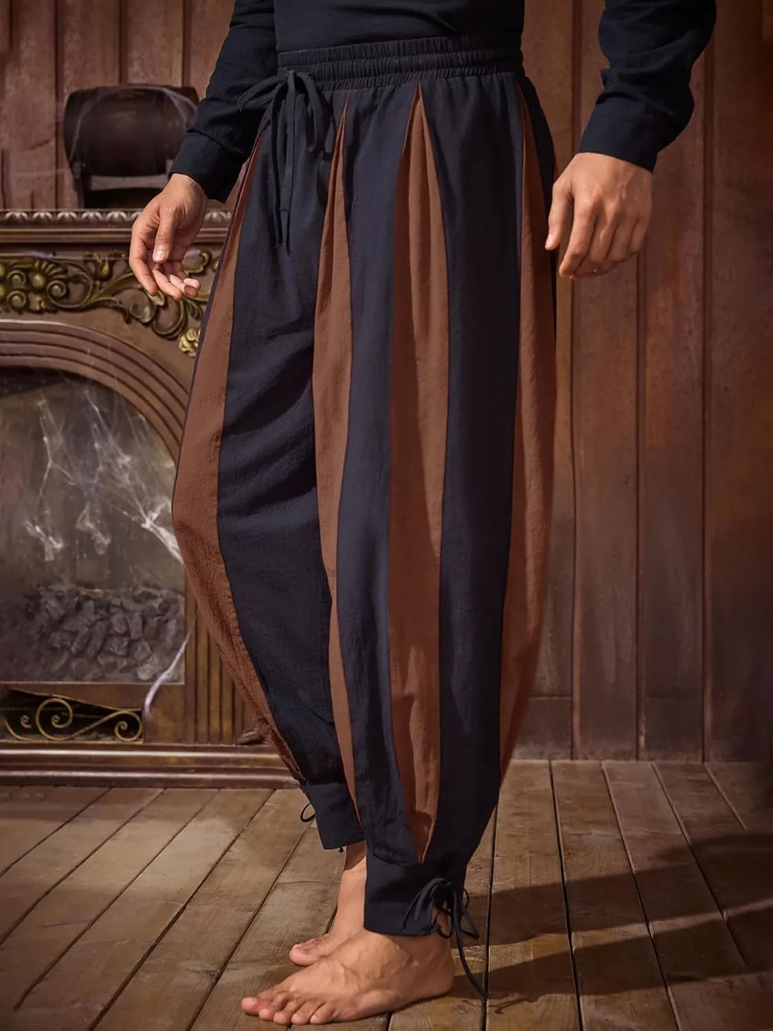 Runcati Mens Medieval Pirate Pants Renaissance Viking Navigator Colonial Cotton Halloween Costume Harem Pants