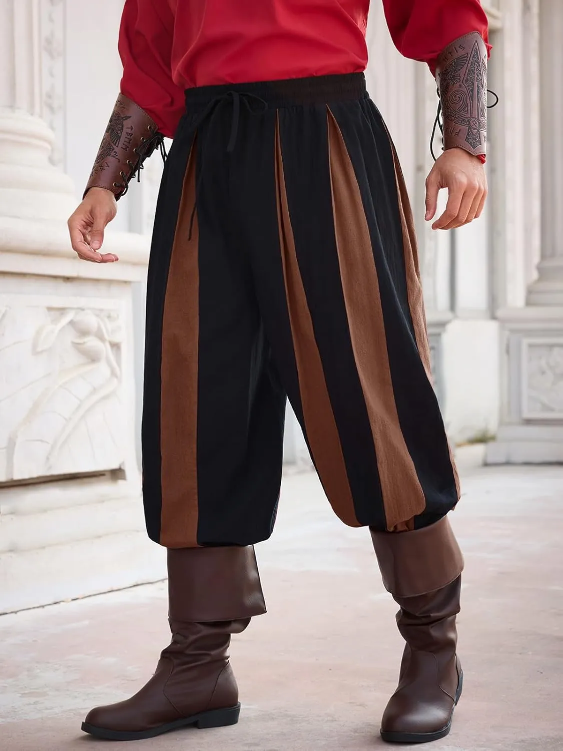 Runcati Mens Medieval Pirate Pants Renaissance Viking Navigator Colonial Cotton Halloween Costume Harem Pants