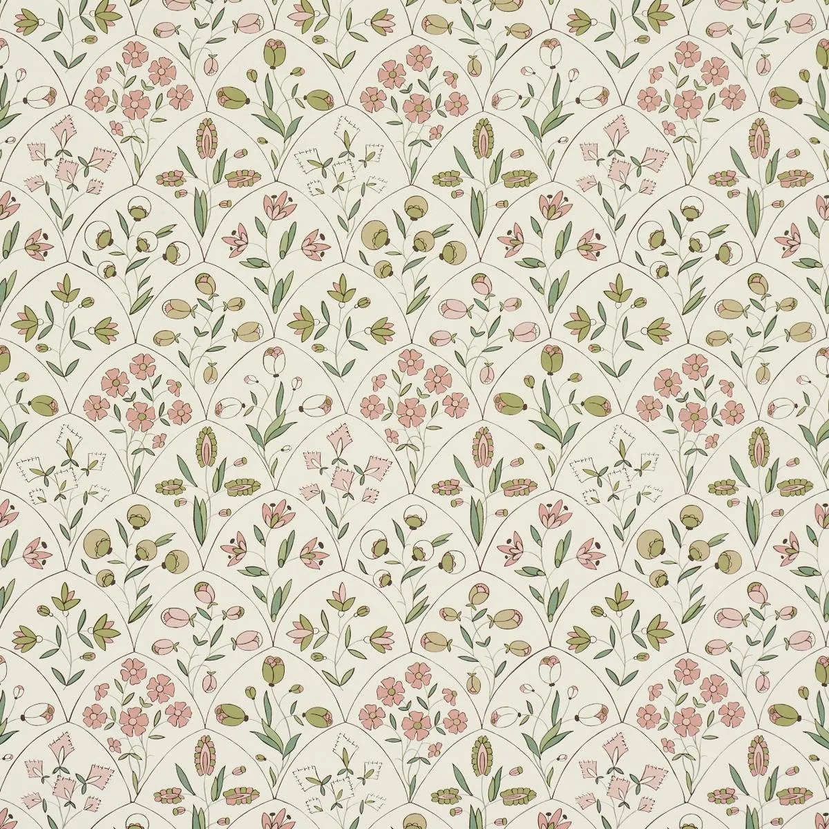 Schumacher Frances Scallop Floral Wallpaper