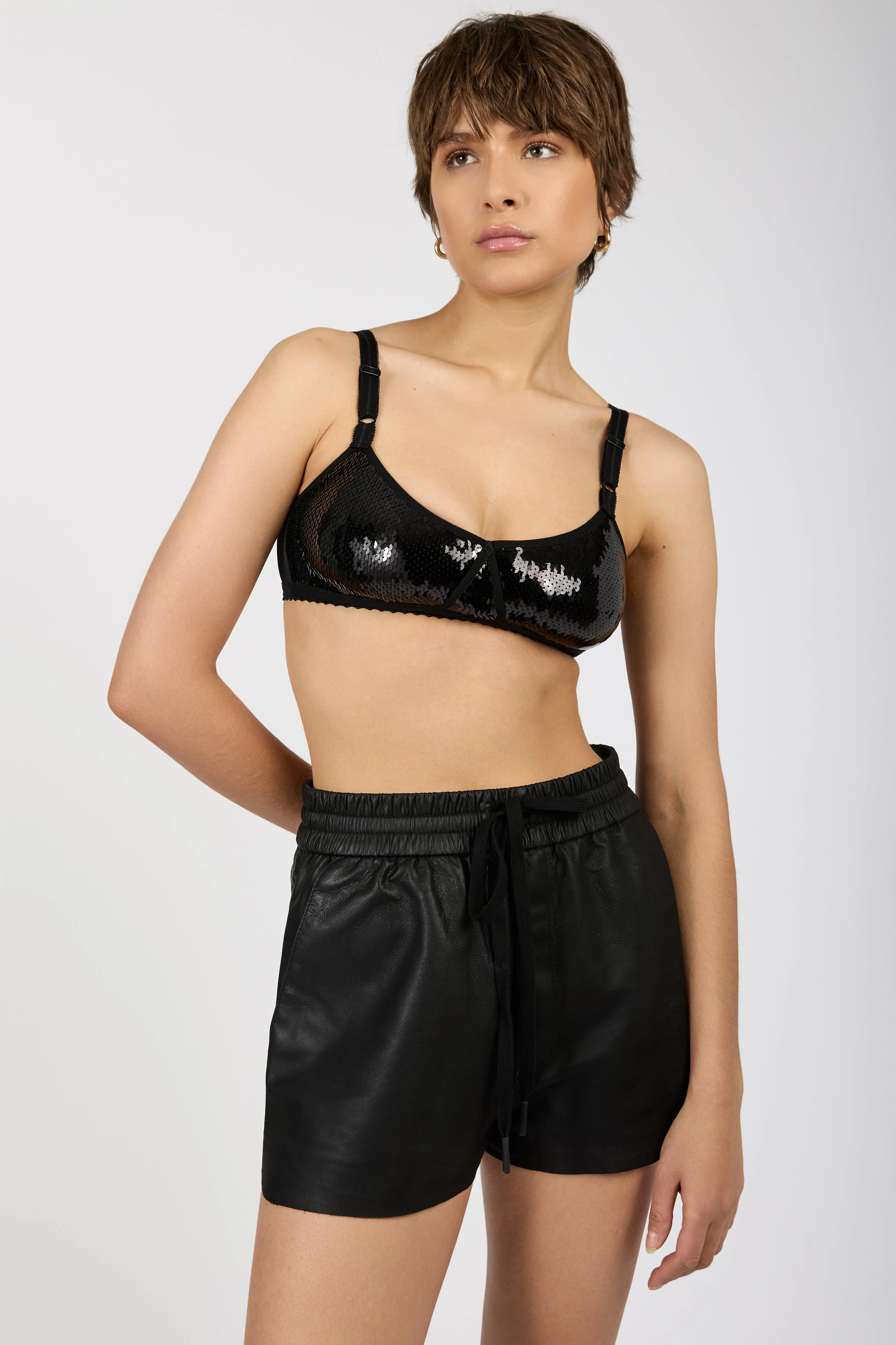Sequined Bralette Top in Black