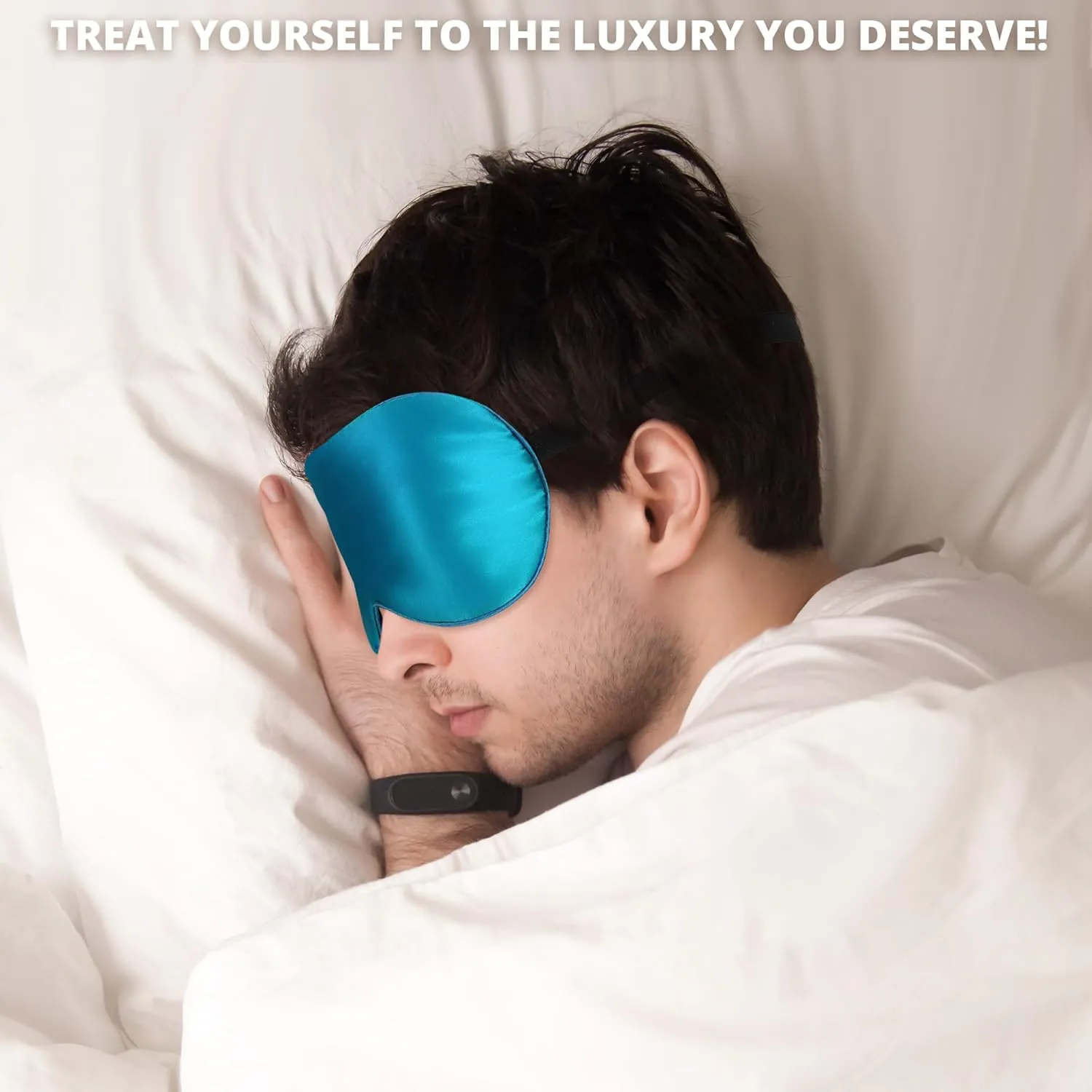Silk Sleep Mask 100% 22 Momme Mulberry, Sleep Eye Mask for Women Men, Blackout Blindfold with Adjustable Strap, Side Sleeper Eye Cover, Soft Eyeshade Filled with Premium Mulberry Silk (Peacock Blue)