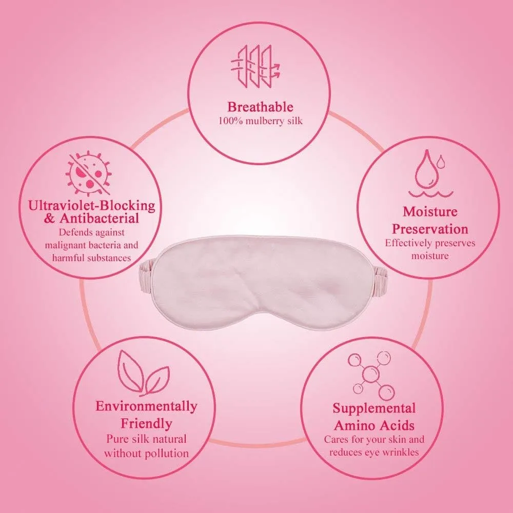 Silk Sleep Mask Eye Mask Blindfold with Double Layer Silk Filling and Elastic Strap for Full Night's Sleep, Travel and Nap, Soft Eye Cover Eyeshade with Luxury Bag and Ear Plugs by OLESILK (Pink)