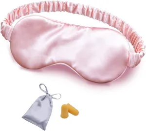 Silk Sleep Mask Eye Mask Blindfold with Double Layer Silk Filling and Elastic Strap for Full Night's Sleep, Travel and Nap, Soft Eye Cover Eyeshade with Luxury Bag and Ear Plugs by OLESILK (Pink)