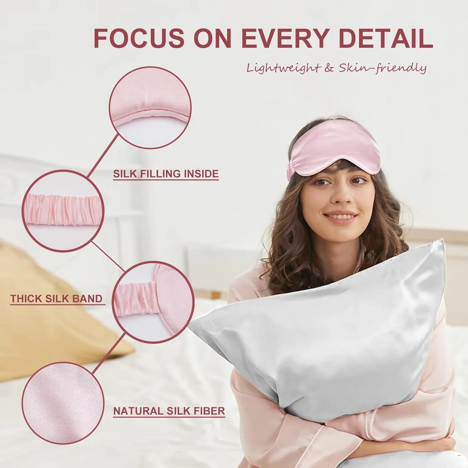 Silk Sleep Mask Eye Mask Blindfold with Double Layer Silk Filling and Elastic Strap for Full Night's Sleep, Travel and Nap, Soft Eye Cover Eyeshade with Luxury Bag and Ear Plugs by OLESILK (Pink)