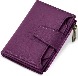 Small Wallet Women RFID Blocking Soft Leather Bifold Compact Card Holder Wallet for Women with Zipper Coin Pocket 4 ID Window