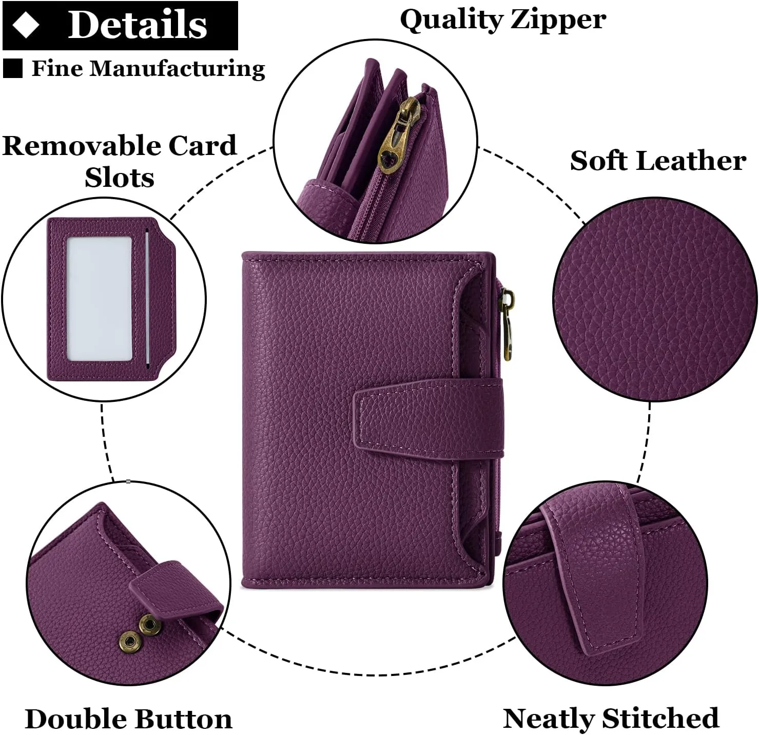 Small Wallet Women RFID Blocking Soft Leather Bifold Compact Card Holder Wallet for Women with Zipper Coin Pocket 4 ID Window