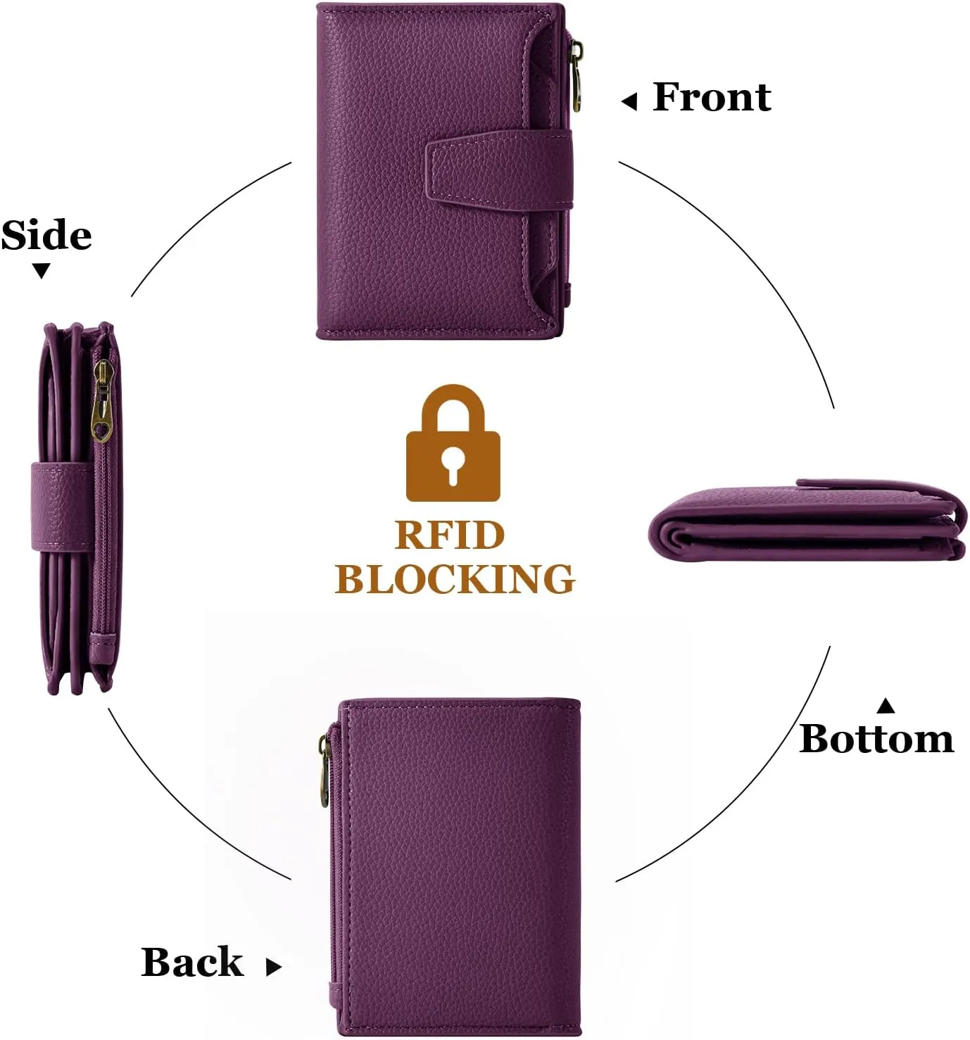 Small Wallet Women RFID Blocking Soft Leather Bifold Compact Card Holder Wallet for Women with Zipper Coin Pocket 4 ID Window