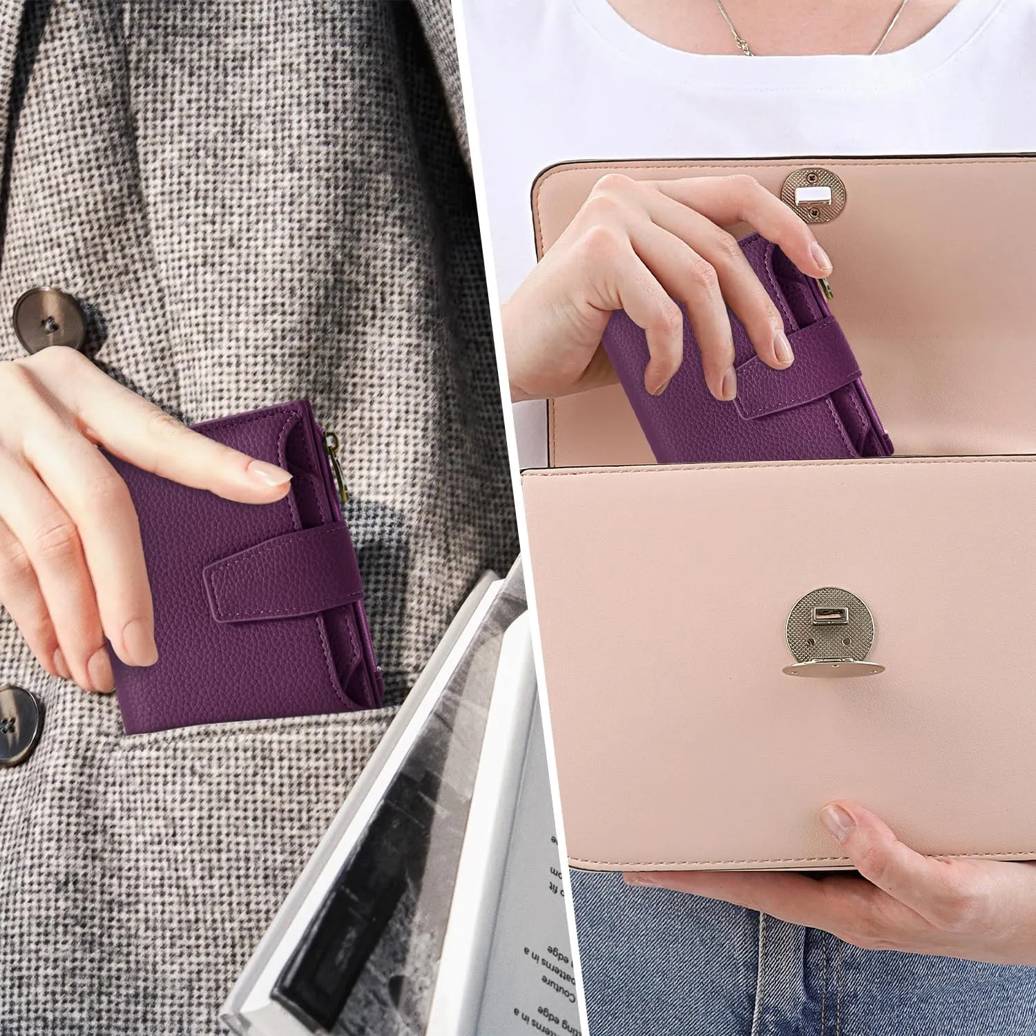Small Wallet Women RFID Blocking Soft Leather Bifold Compact Card Holder Wallet for Women with Zipper Coin Pocket 4 ID Window
