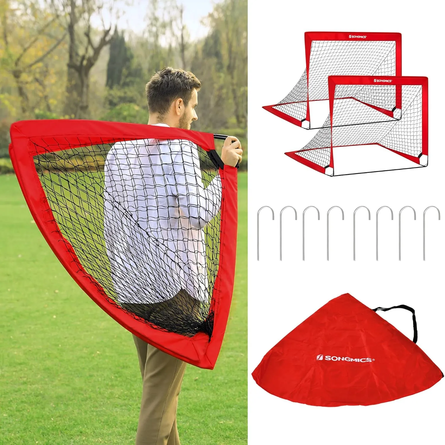 SONGMICS Kids Soccer Goals for Backyard, 4x3 ft Portable Soccer Nets Training Equipment, Toddler Soccer Goal with Carrying Bag, for Field