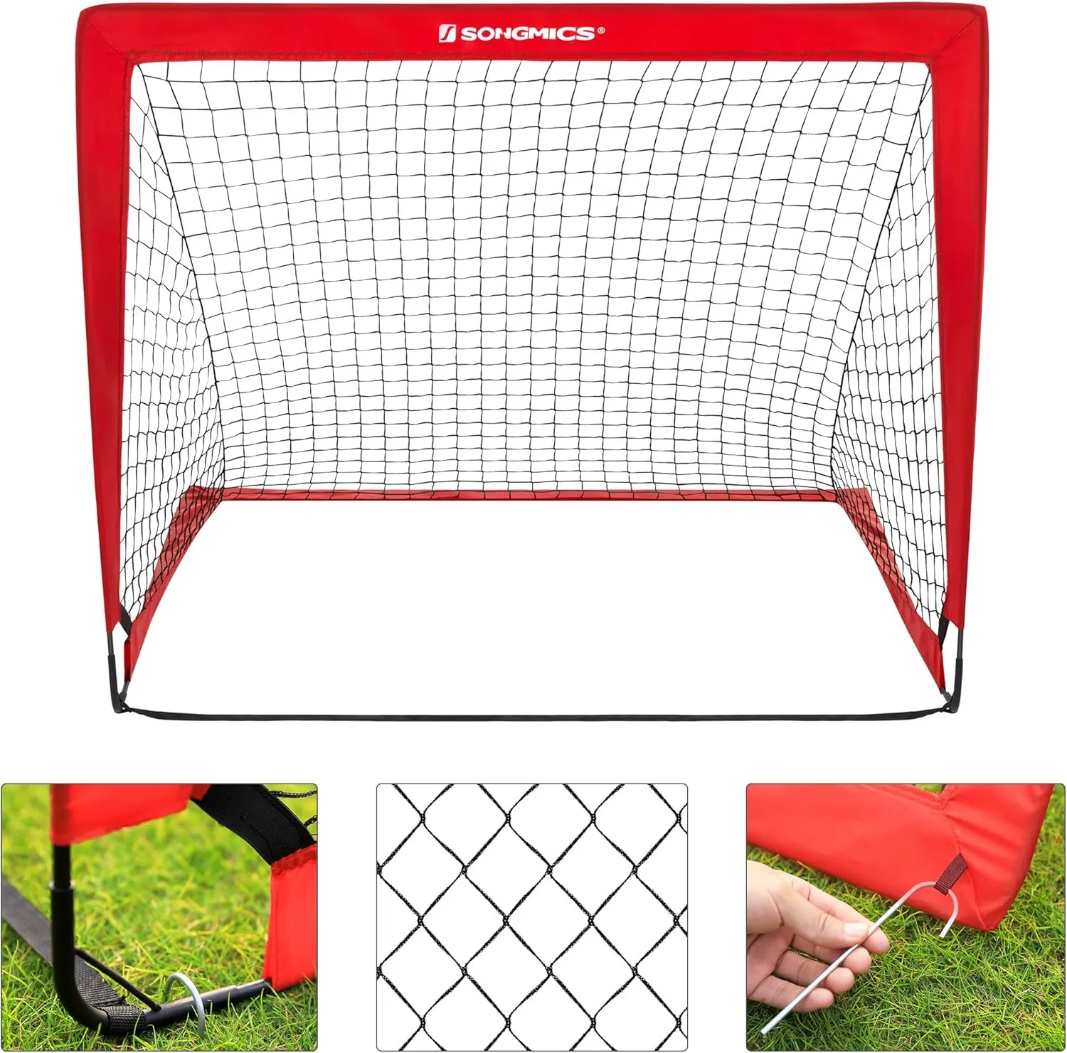 SONGMICS Kids Soccer Goals for Backyard, 4x3 ft Portable Soccer Nets Training Equipment, Toddler Soccer Goal with Carrying Bag, for Field