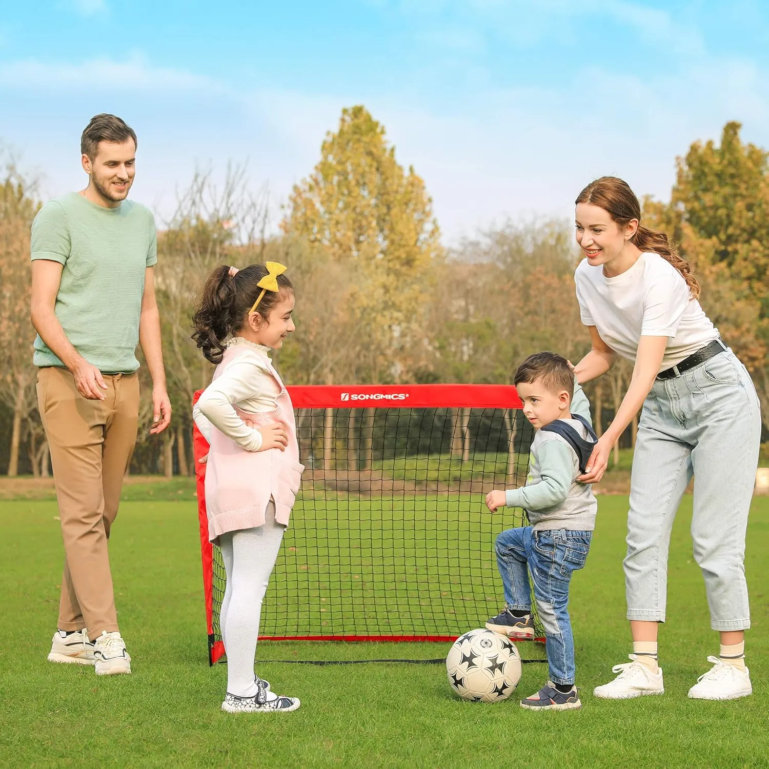 SONGMICS Kids Soccer Goals for Backyard, 4x3 ft Portable Soccer Nets Training Equipment, Toddler Soccer Goal with Carrying Bag, for Field
