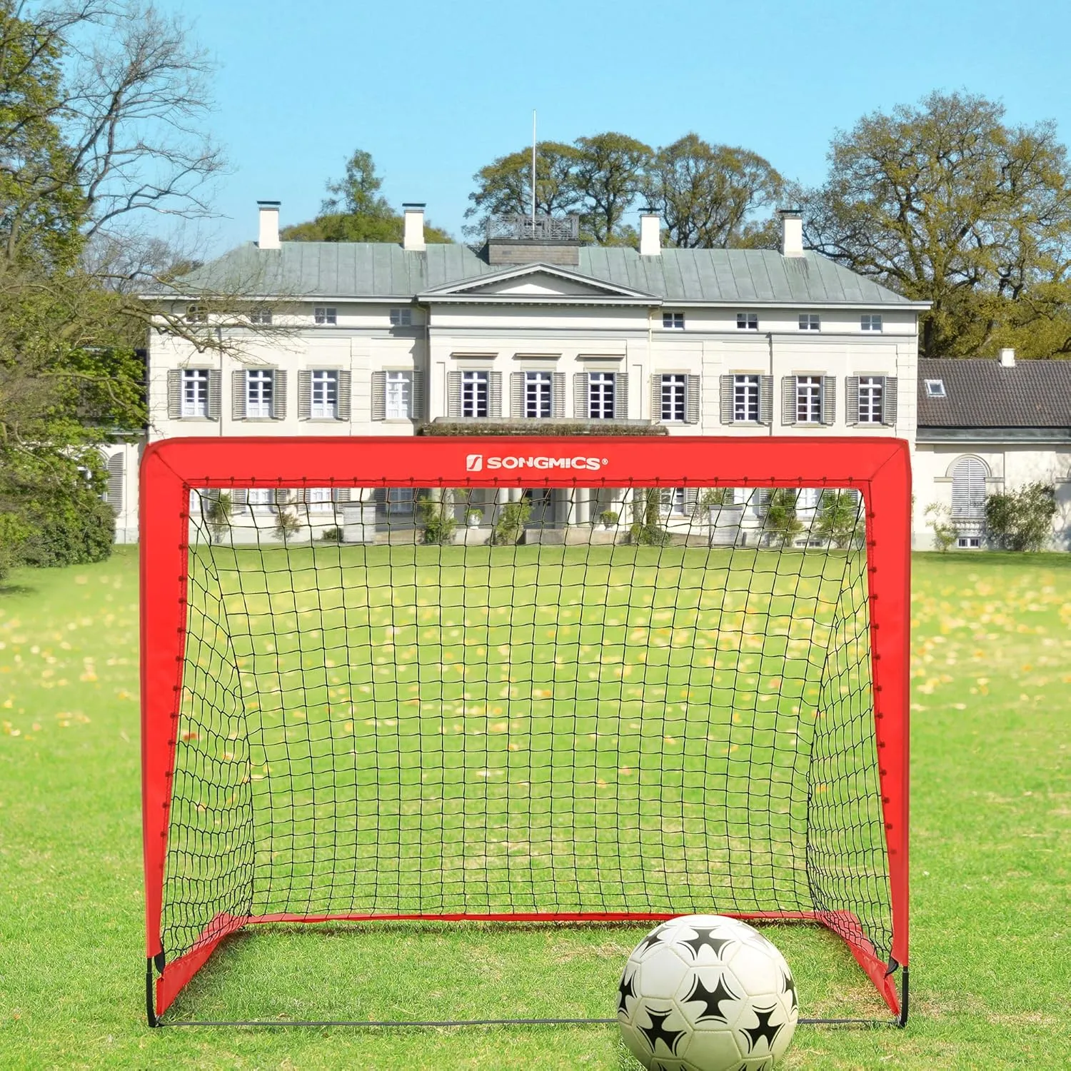 SONGMICS Kids Soccer Goals for Backyard, 4x3 ft Portable Soccer Nets Training Equipment, Toddler Soccer Goal with Carrying Bag, for Field