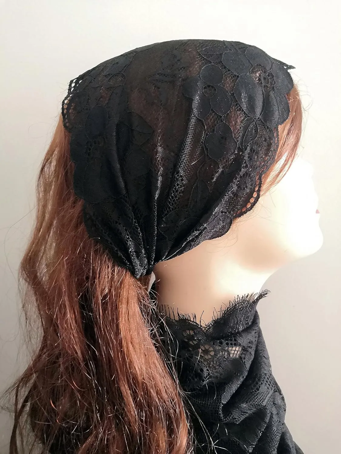 Stretch Headbands for Women Lace Headcovering for Women Lace Headwrap (Floral-Black)