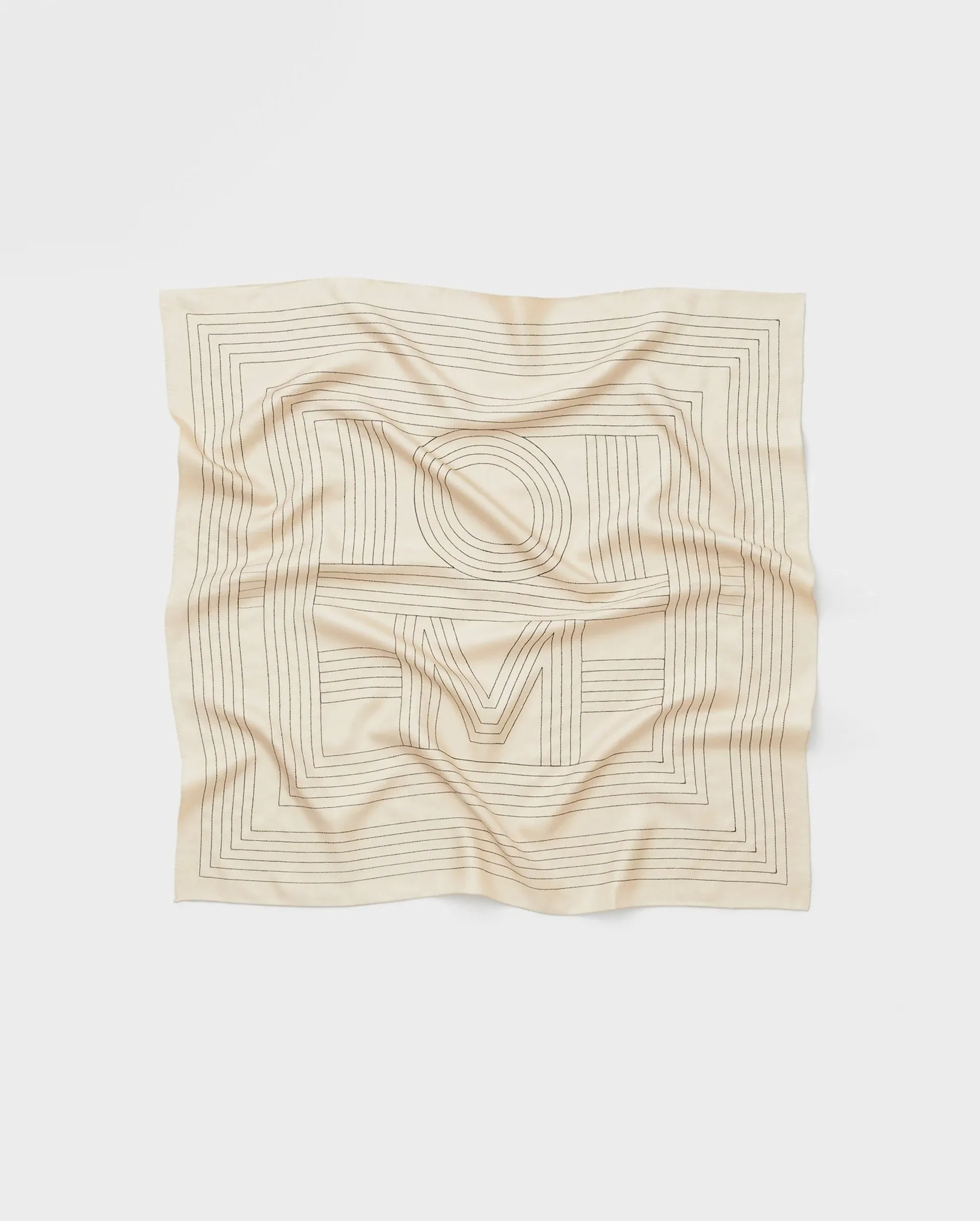 STRIPED EMBROIDERED MONOGRAM SILK SCARF / CREME