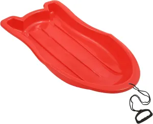 Superio Toboggan Snow Sled for Kids and Adults, 37" Plastic Sled with Pull Ropes and Handles (Red)