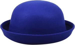 Trendy Fedora Bucket Caps with Roll-up Brim Classic Wool Round Bowler Hats for Youth Petite