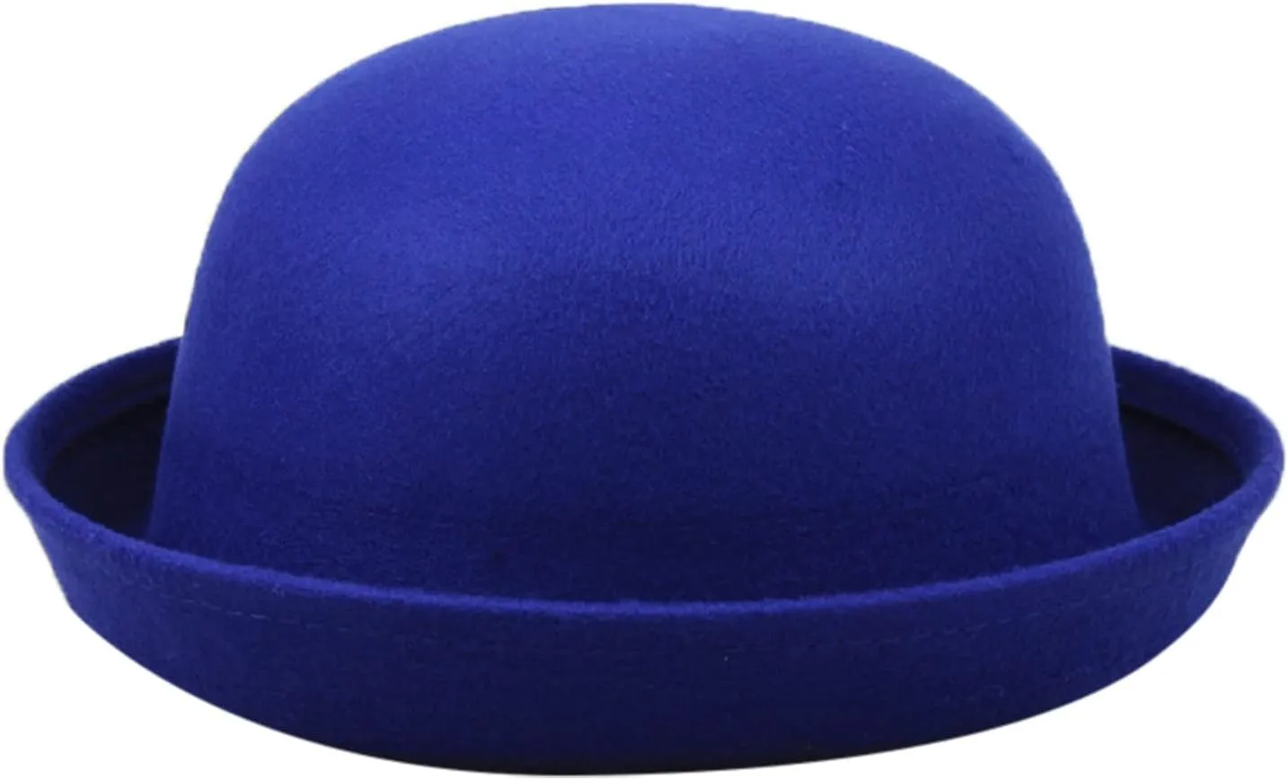 Trendy Fedora Bucket Caps with Roll-up Brim Classic Wool Round Bowler Hats for Youth Petite