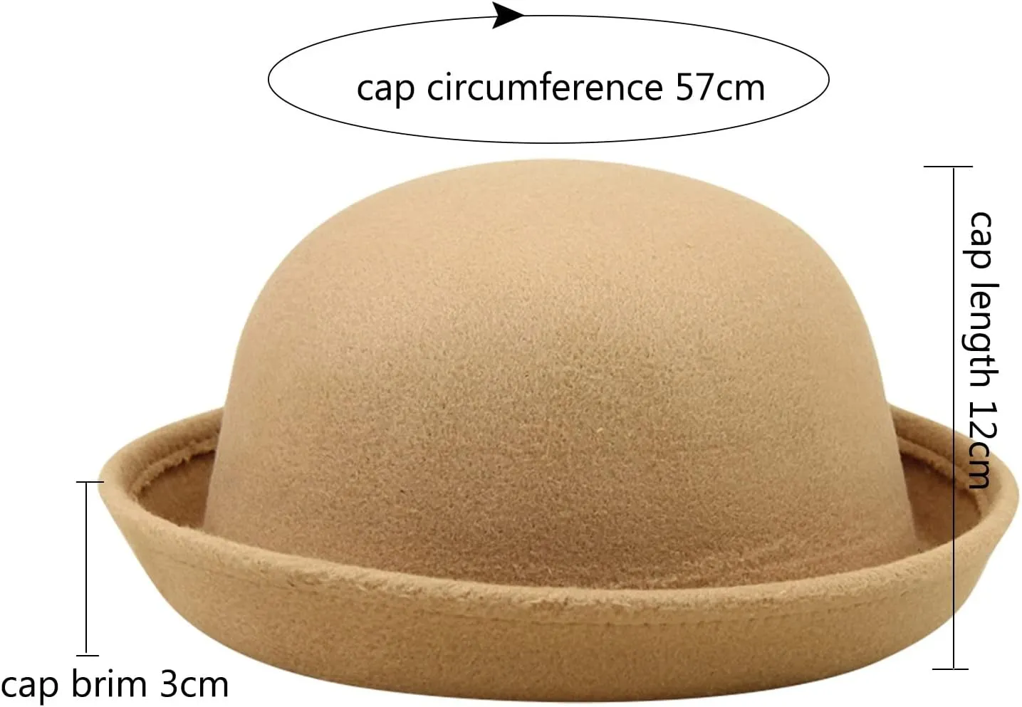 Trendy Fedora Bucket Caps with Roll-up Brim Classic Wool Round Bowler Hats for Youth Petite