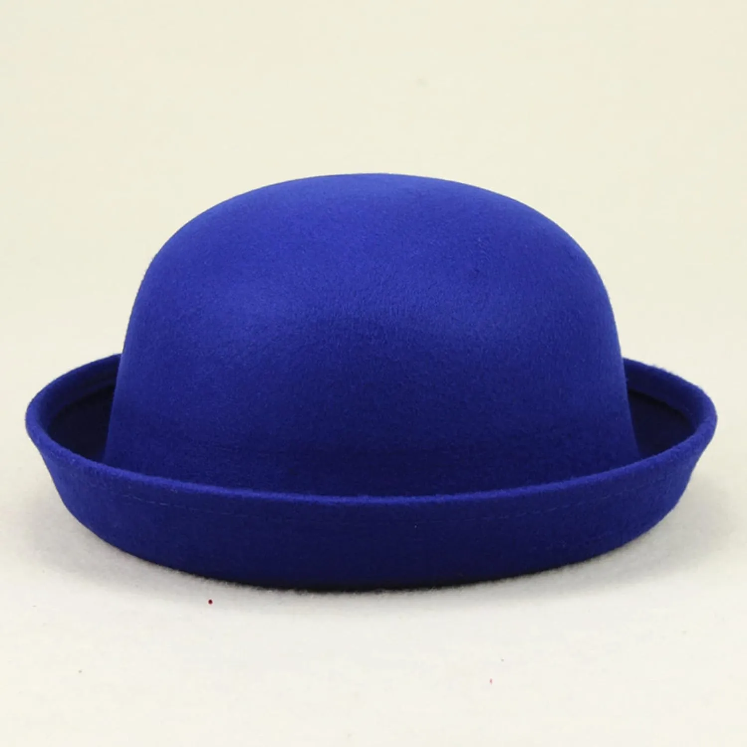 Trendy Fedora Bucket Caps with Roll-up Brim Classic Wool Round Bowler Hats for Youth Petite