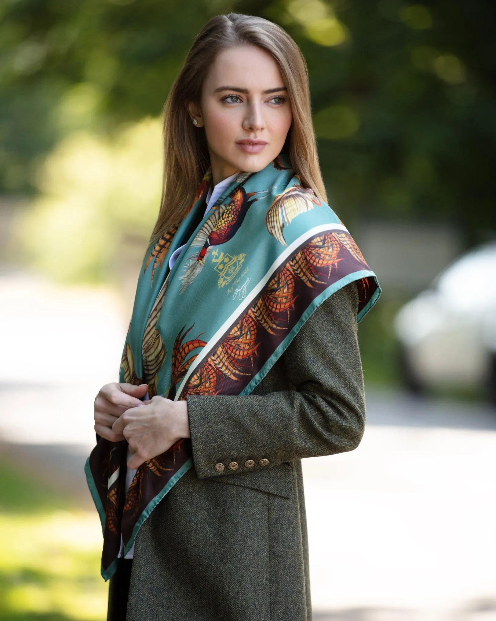Turf War Duck Egg Large Square Silk Scarf