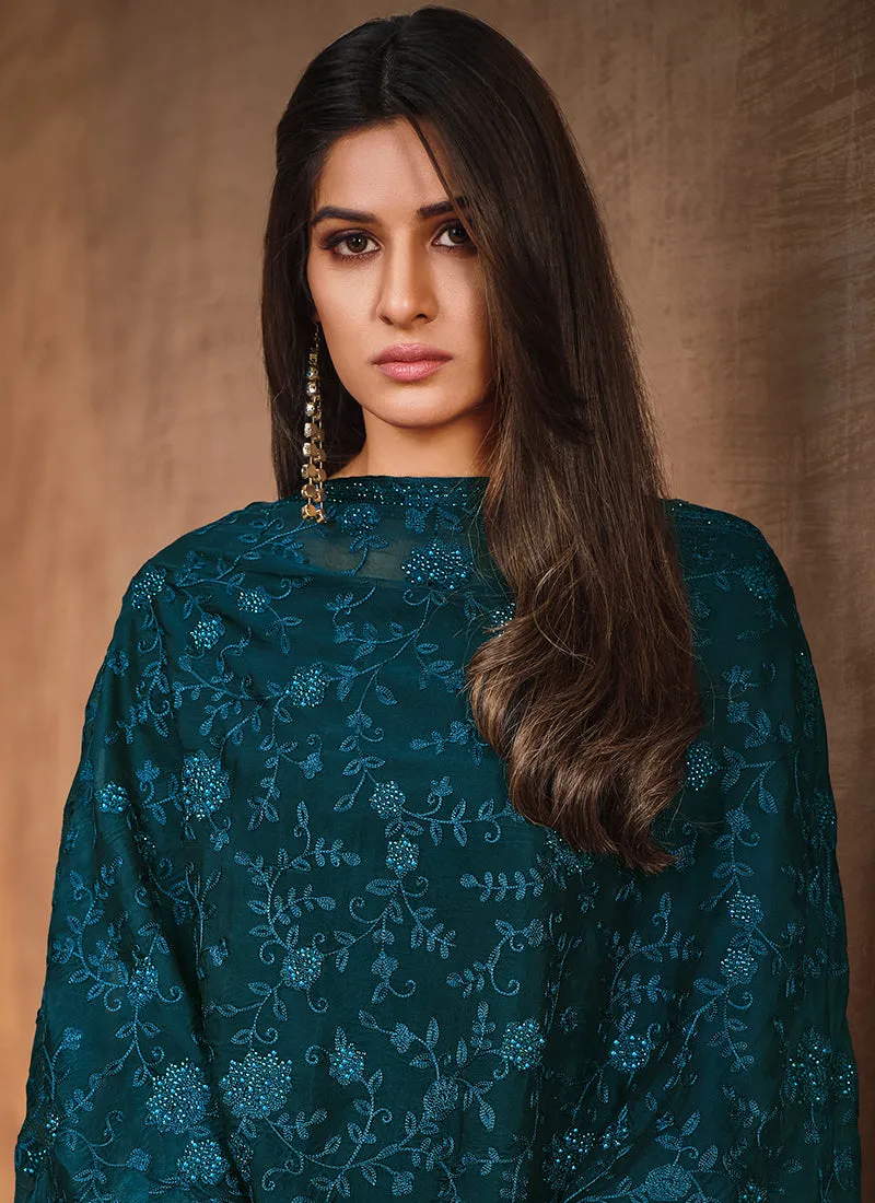 Turquoise Crystal Stone Work Embellished Salwar Kameez