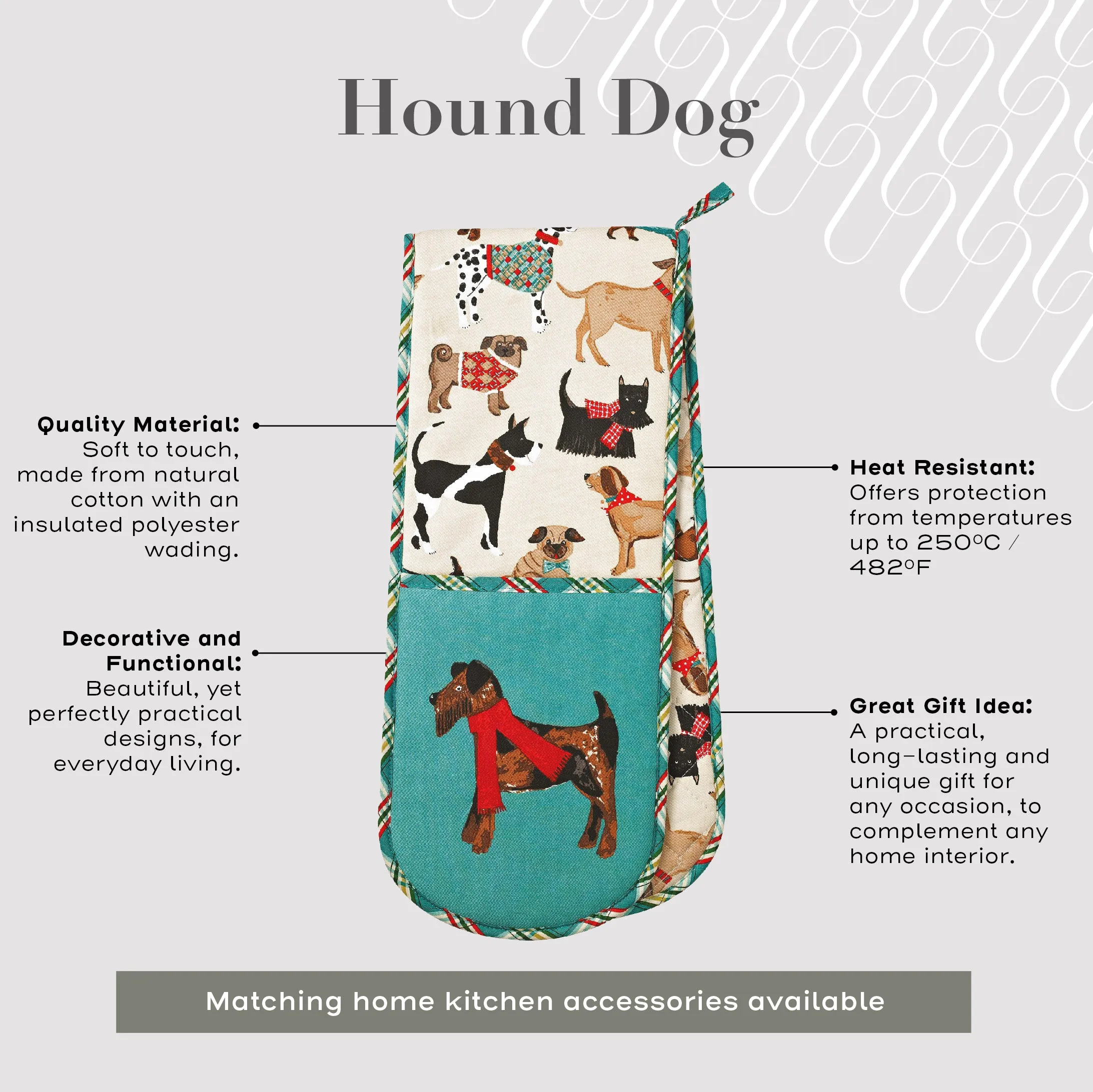 Ulster Weavers Double Oven Glove - Hound Dog (100% Cotton Outer; 100% Polyester wadding; CE marked, Turqouise)