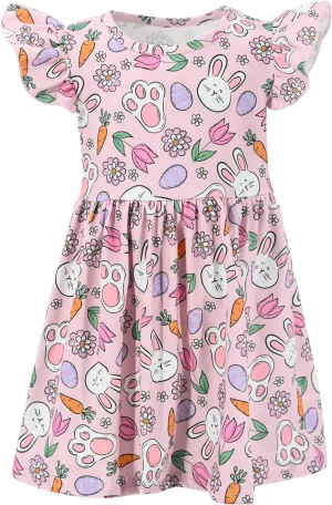 Unique Baby Girls' Short Sleeve Everyday Printed Dresses for Kid and Toddler, Sizes 2T-12Y