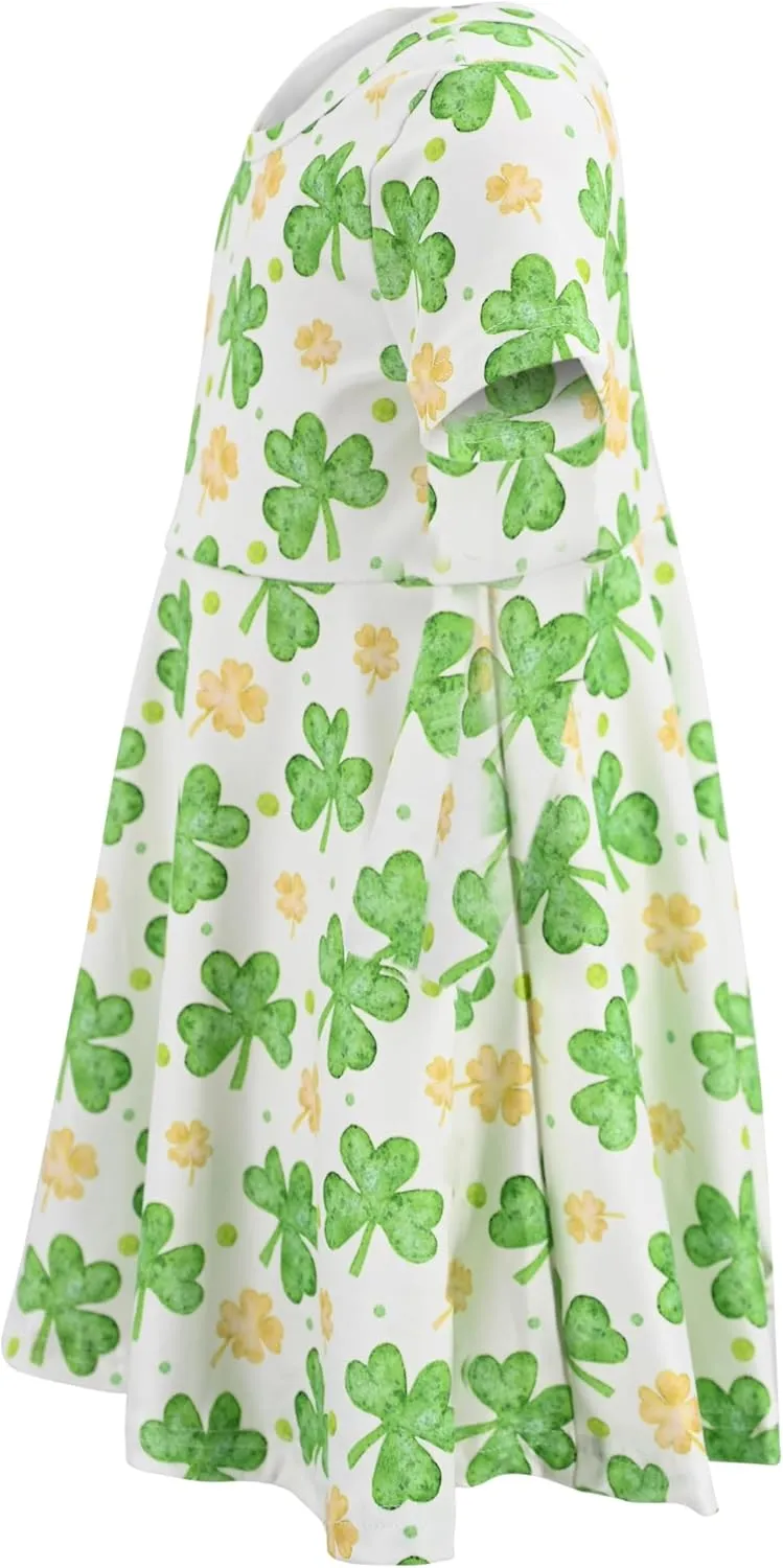 Unique Baby Girls' Short Sleeve Everyday Printed Dresses for Kid and Toddler, Sizes 2T-12Y