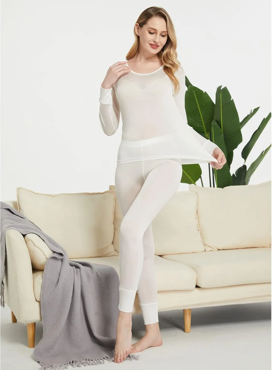 Viamulion Womens 100% Silk Thermal Underwear Pants Premium Lined Base Layer Bottom